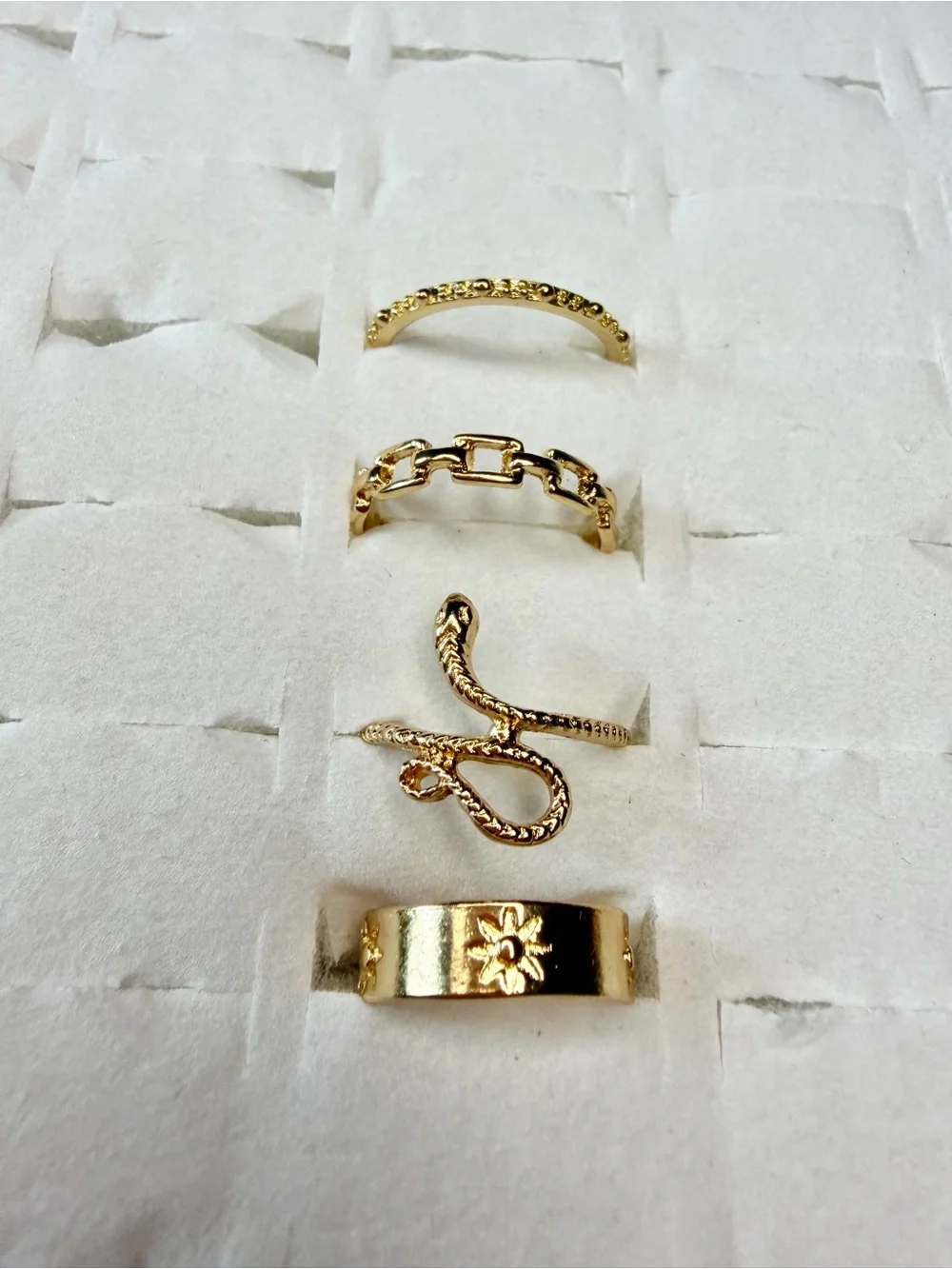 Gold Tone Mixed Ring Set - Four Piece Women's Jewelry